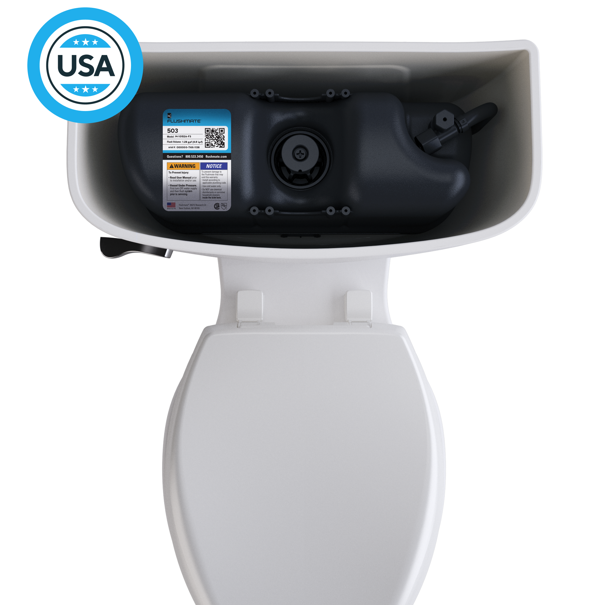 Flushmate top down view with USA logo